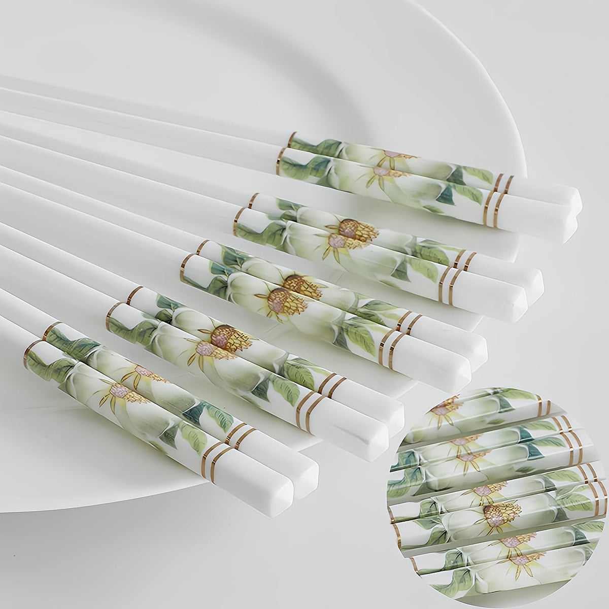 Ceramic Chopsticks 5 Pairs,Pink Peonie,Reusable Porcelain Chop Sticks