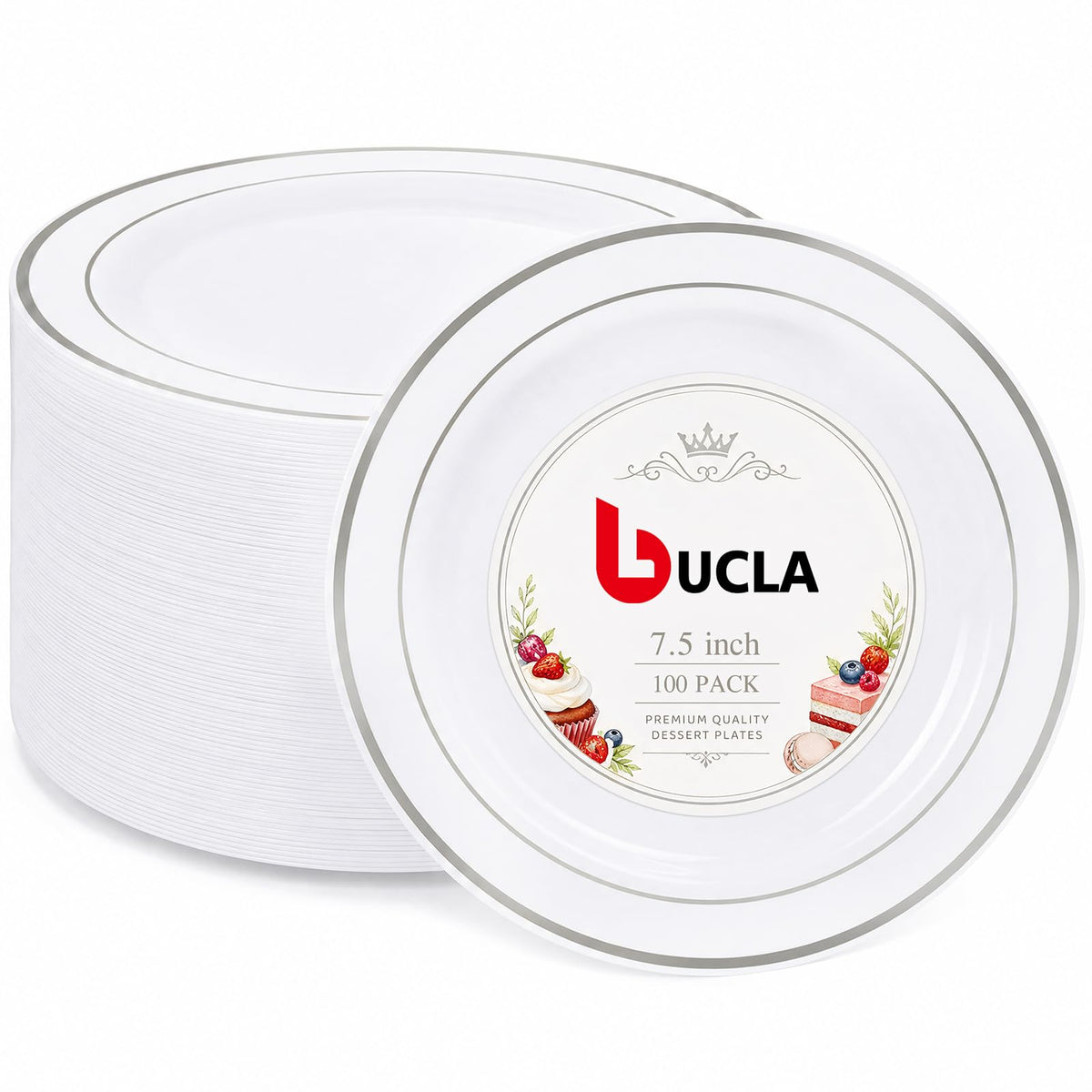 bUCLA 100 Pieces Black and Gold Plastic Dinner Plates - 10.25 inch Black Disposable Plates with Gold Rim - Ideal for Party, Graduation & New Year