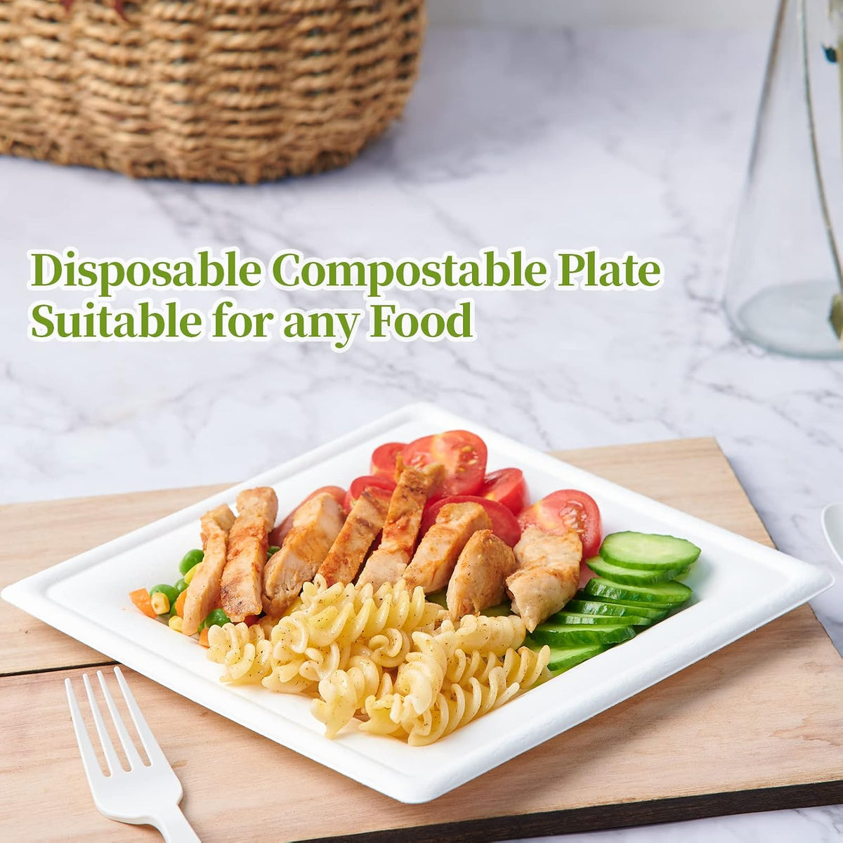 ECOLipak 150 Piecs Compostable Square Paper Plates, 8 inch, White