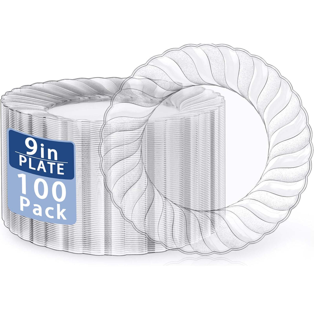 U-QE 100 Pieces Clear Plastic Plates, 6 Inch Plastic Dessert Plates