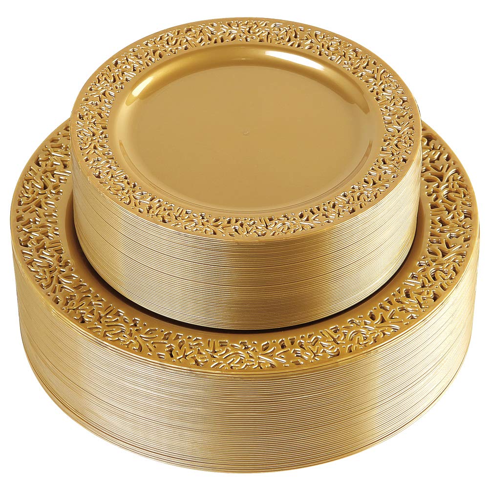 I00000 102 Pcs Gold Plastic Plates, Premium Disposable Gold Plates