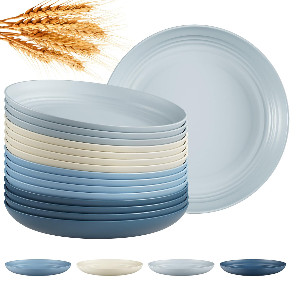 Quatish 10 PCS Reusable Plastic Plates, Dinner Plate, Plate Set, Blue