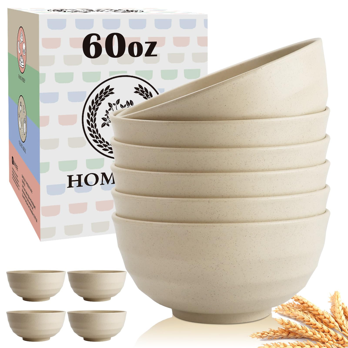 Homienly Wheat Straw Small Bowl Set of 8, Unbreakable Dessert Bowl - 10 OZ, Wheat Straw Mini Bowls for Kitchen, Kids, Microwave and Dishwasher Safe Bowls for Snack, Appetizer, Ice Cream (Black)