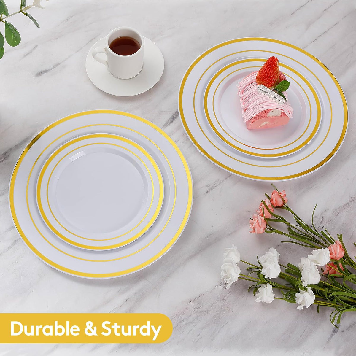 Goodluck 200PCS Gold Plastic Plates, Heavy Duty Disposable Gold Plates