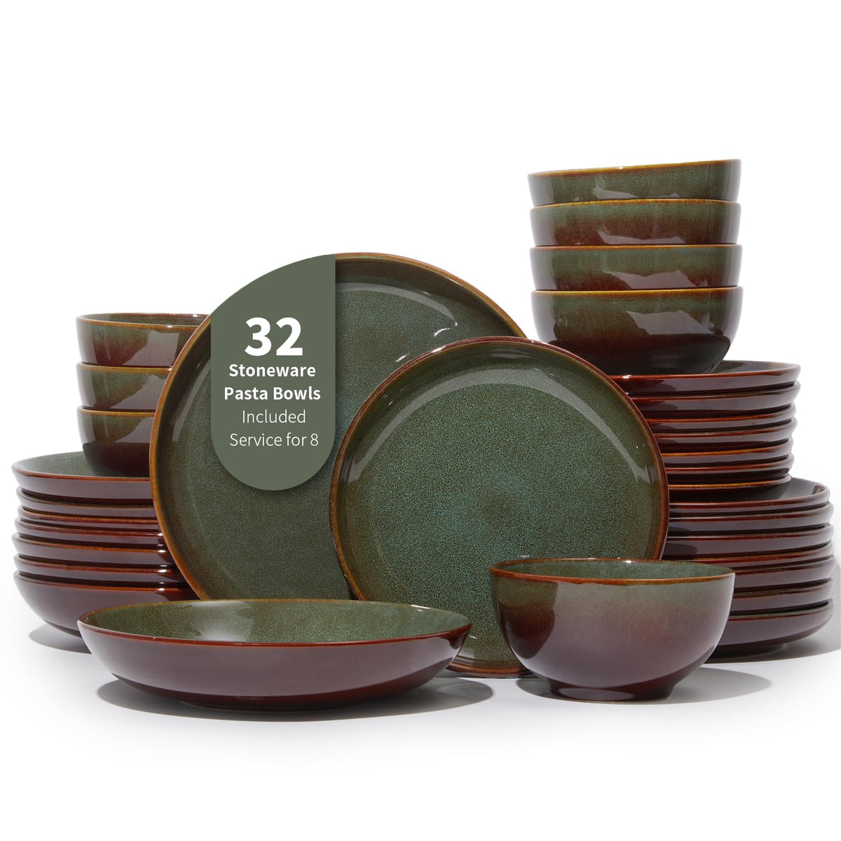 Pokini Stoneware Dinnerware Sets for 4, 12pcs Plates and Bowls Sets Dishes