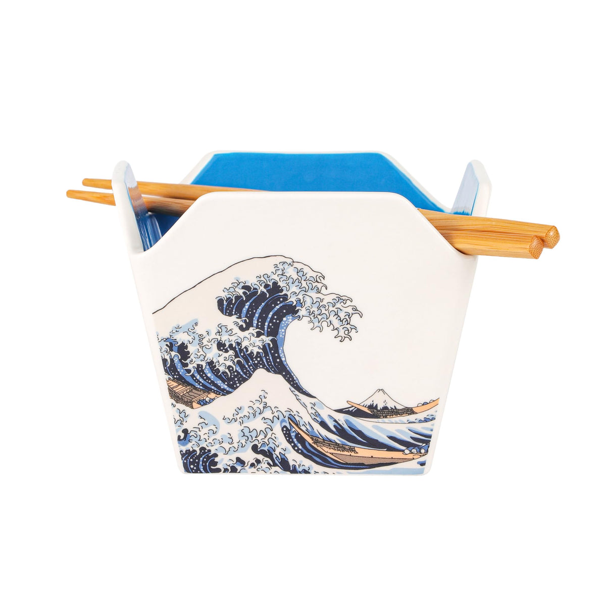 Urban Tokyo Chinese Takeout Box Style Porcelain Bowl With Chopsticks 18 fl oz Square Shape Rice Noodles Pasta To Go Box Shaped Bowl Microwave Dishwasher Safe (Classic Pagoda)