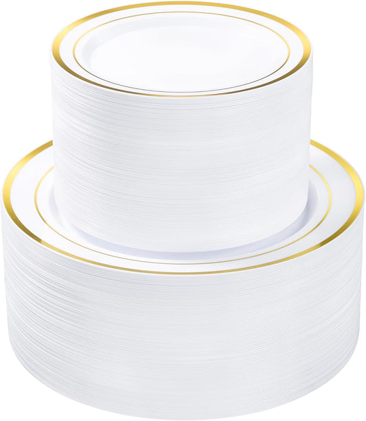 BESTVIP 200PCS Gold Plastic Plate, Disposable Party Plates