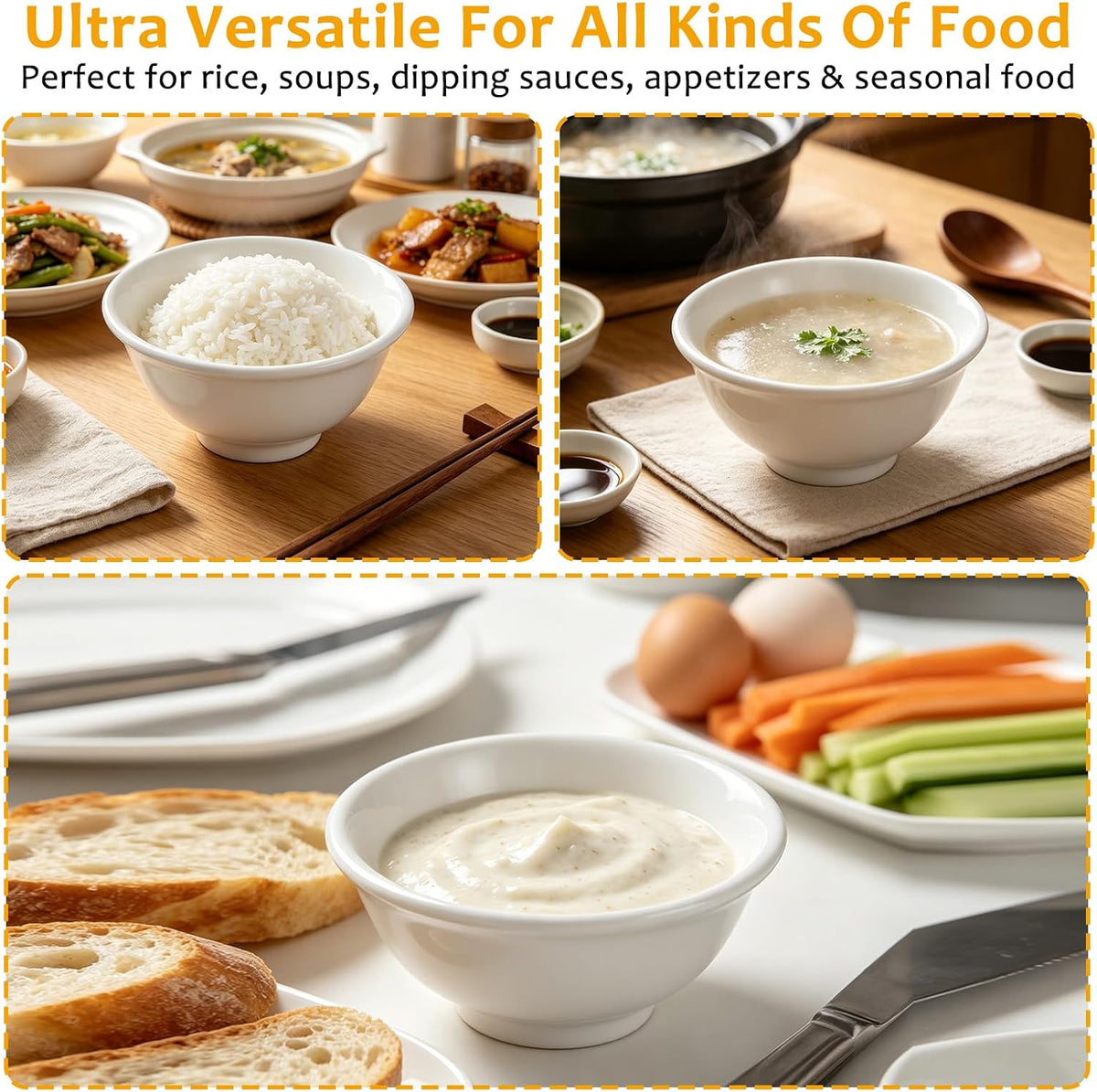 36 Pcs Soup Bowls Unbreakable Cereal Salad, 6 oz White Disposable Plastic Bowl Party Stackable for Easy Storage Dishwasher Safe Pasta Cereal Soup Snack Candy Pudding Fruit Salad Supplies