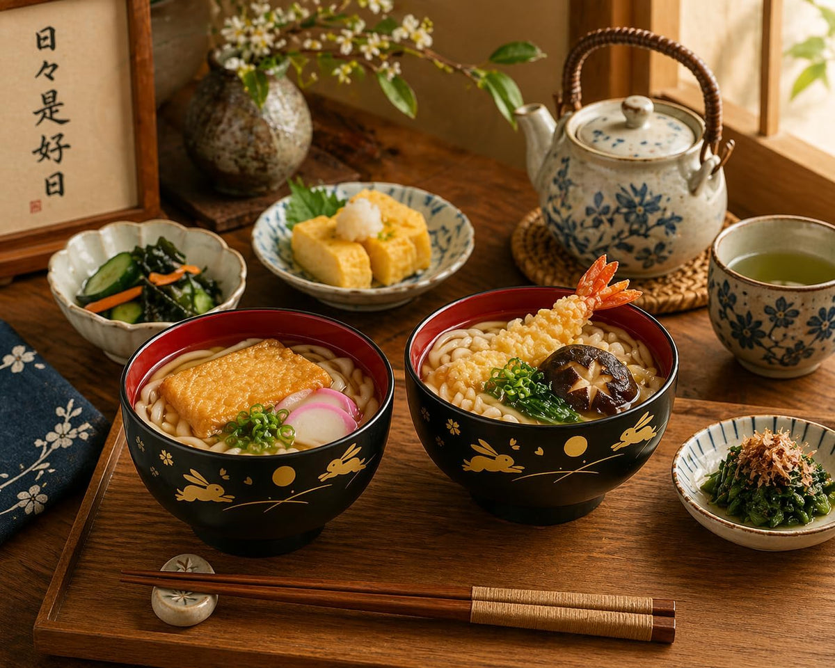 JapanBargain 2989 Japanese Plastic Soup Bowls, Bunny and Moon Pattern, 4.25-Inch Rice & Cereal Bowls, Lacquer Finish, Made in Japan, 4 Pack