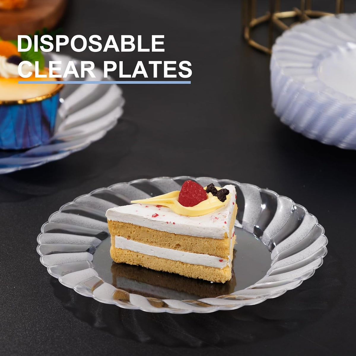 U-QE 100 Pieces Clear Plastic Plates, 6 Inch Plastic Dessert Plates