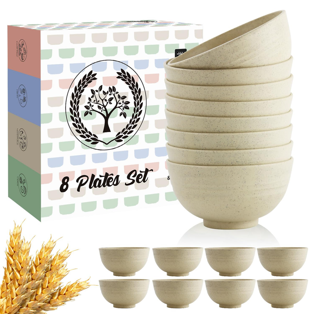Homienly Wheat Straw Small Bowl Set of 8, Unbreakable Dessert Bowl - 10 OZ, Wheat Straw Mini Bowls for Kitchen, Kids, Microwave and Dishwasher Safe Bowls for Snack, Appetizer, Ice Cream (Black)