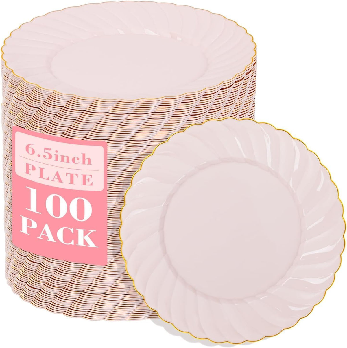 YOUBET 100Pack Ivory Scalloped Plastic Plates for Parties