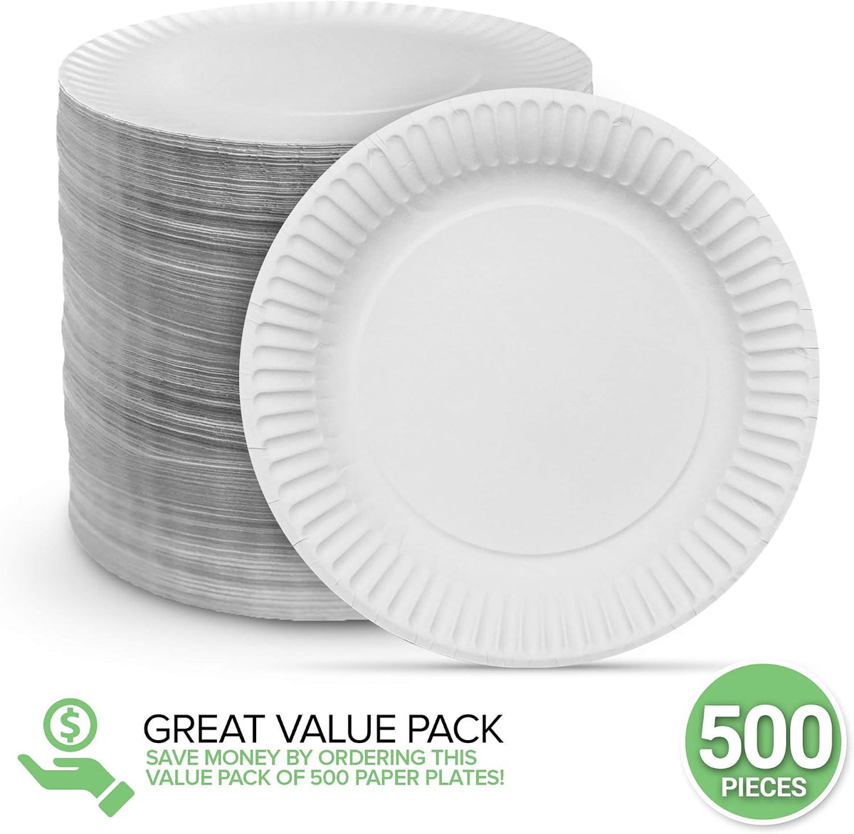 6-Inch Paper Plates Uncoated, Everyday Disposable Dessert Plates 6" Paper Plate Bulk, White, 500 Count, Stock Your Home