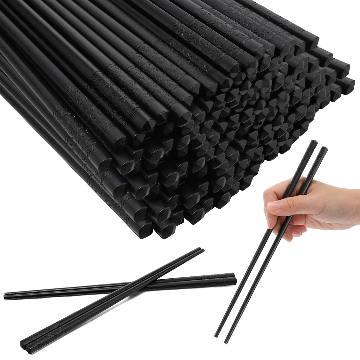 Dandat 200 Pairs Fiberglass Reusable Chopsticks 9.5" Dishwasher Safe Black Cherry Chopsticks for Chinese Style Japanese Food Cooking Supplies