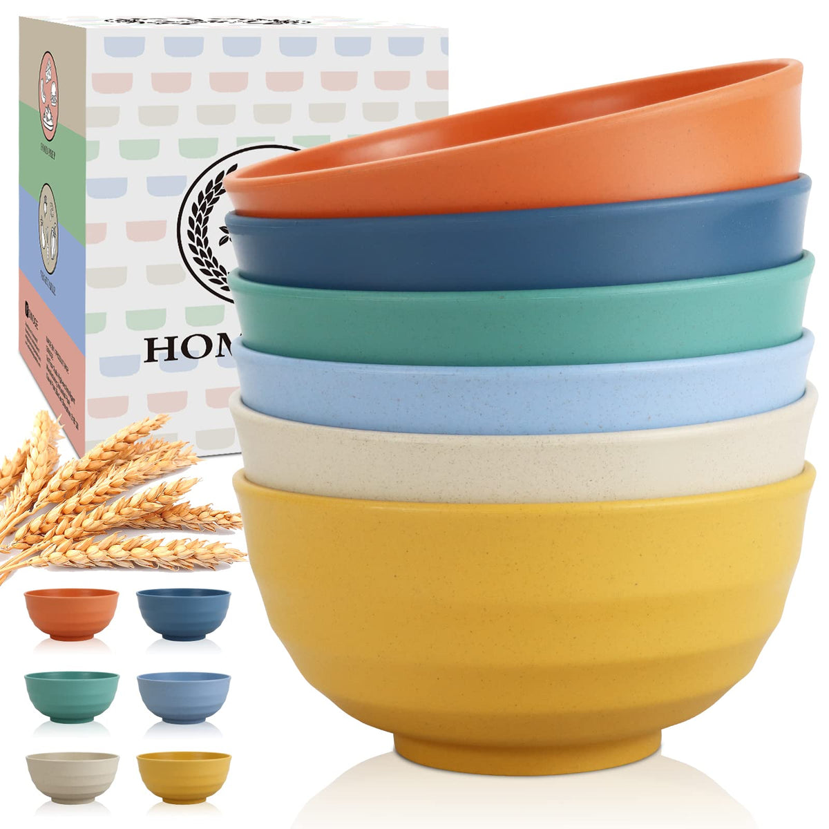 Homienly Wheat Straw Small Bowl Set of 8, Unbreakable Dessert Bowl - 10 OZ, Wheat Straw Mini Bowls for Kitchen, Kids, Microwave and Dishwasher Safe Bowls for Snack, Appetizer, Ice Cream (Black)