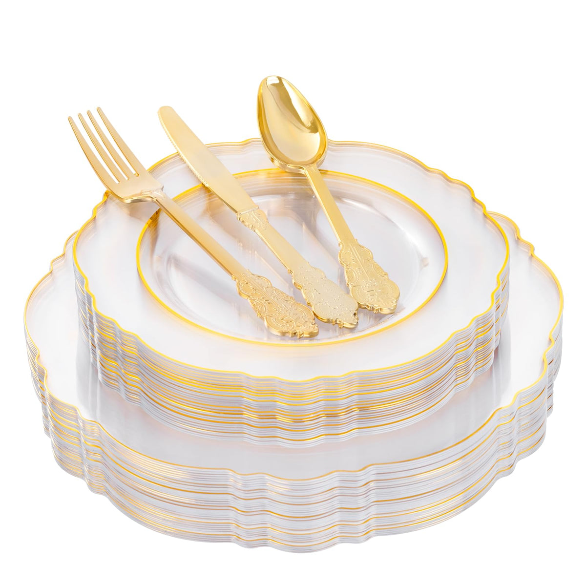 YOUBET 125PCS Ivory Scalloped Plastic Plates for Party Wedding