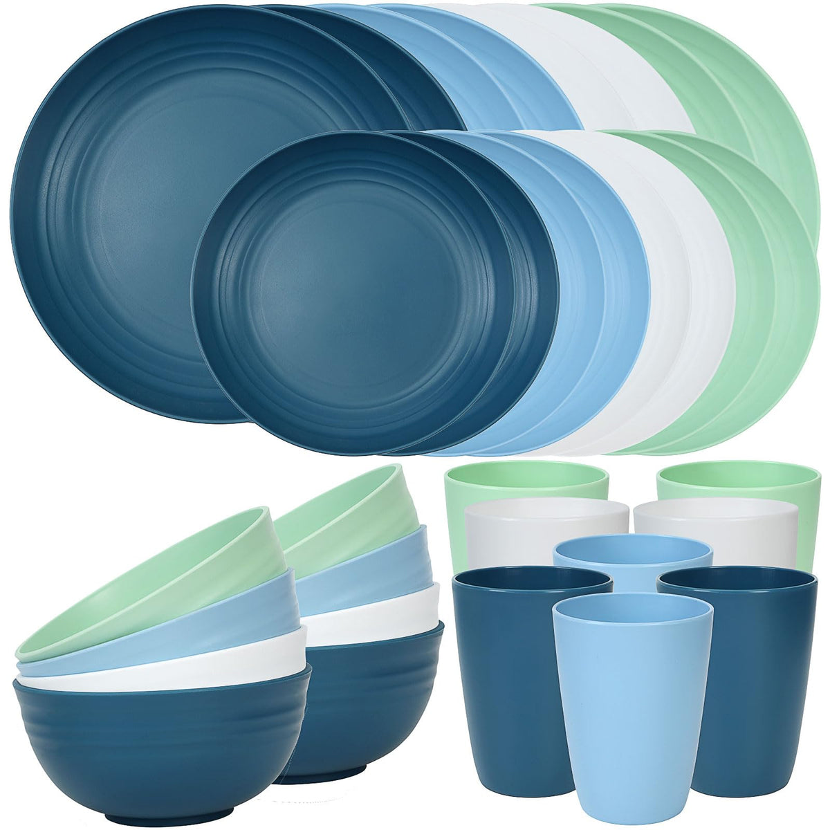Quatish 24 Piece Plates and Bowl Set for 6, Dinnerware Dish Set for Kitchen