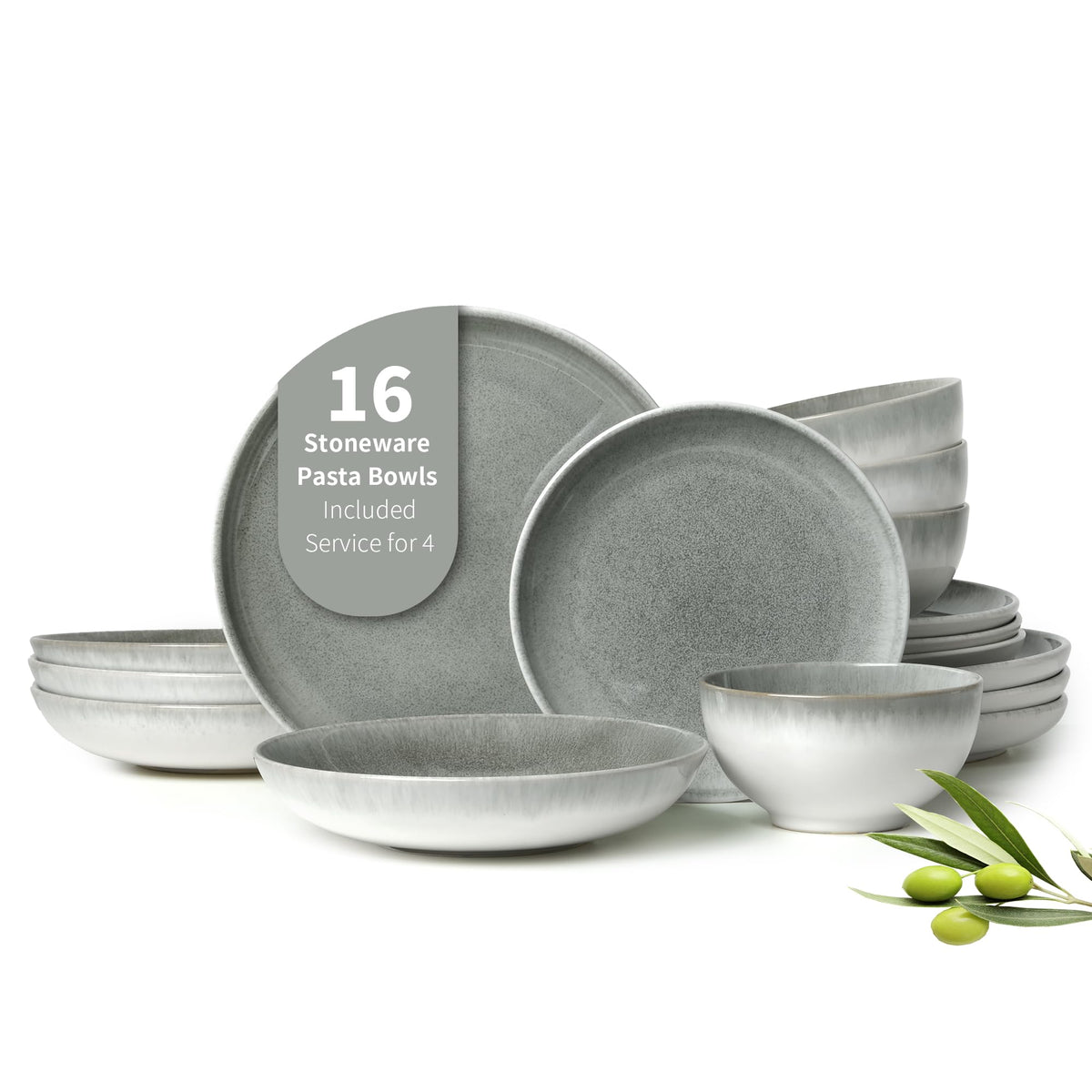 Pokini Stoneware Dinnerware Sets for 4, 12pcs Plates and Bowls Sets Dishes