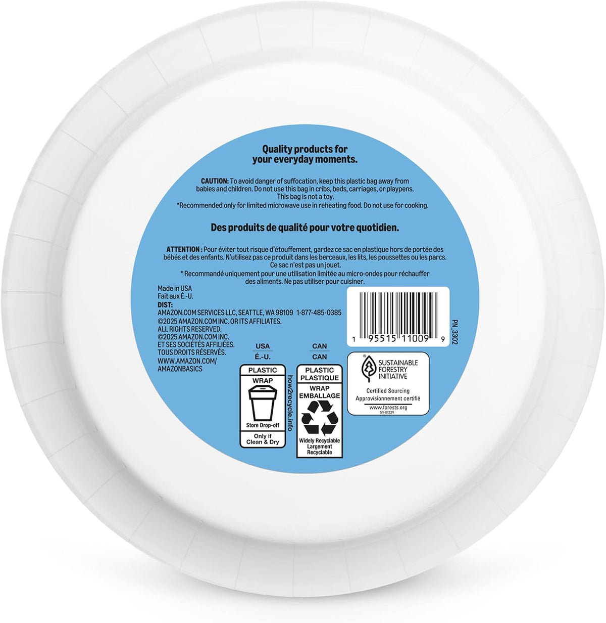 Amazon Basics Ultra Paper Plates, 8.62 Inch, Disposable, 120 Count, Packaging May Vary