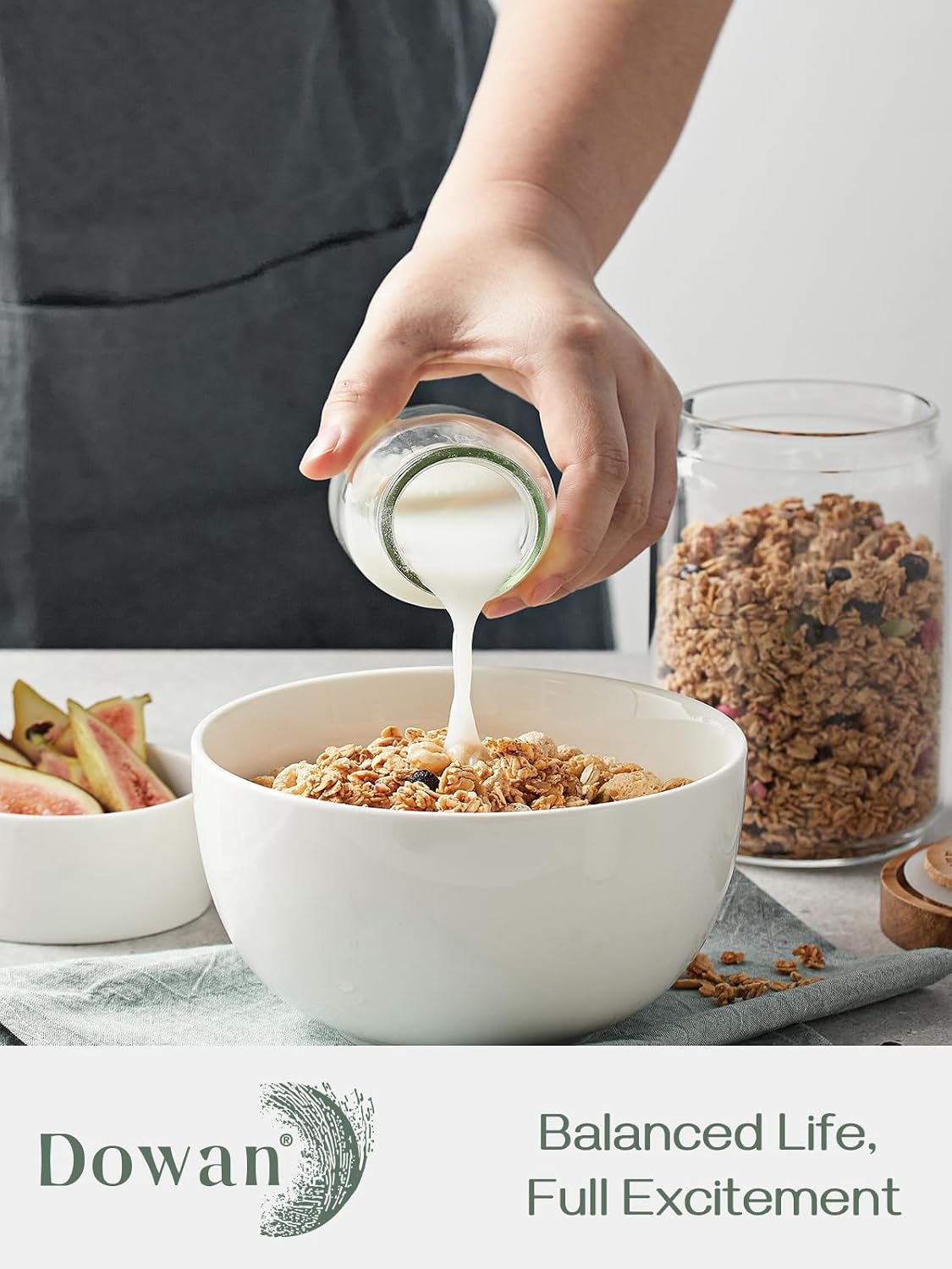 DOWAN Deep Bowls, 30oz Large Soup Bowls, Ceramic Cereal Bowls Set of 4