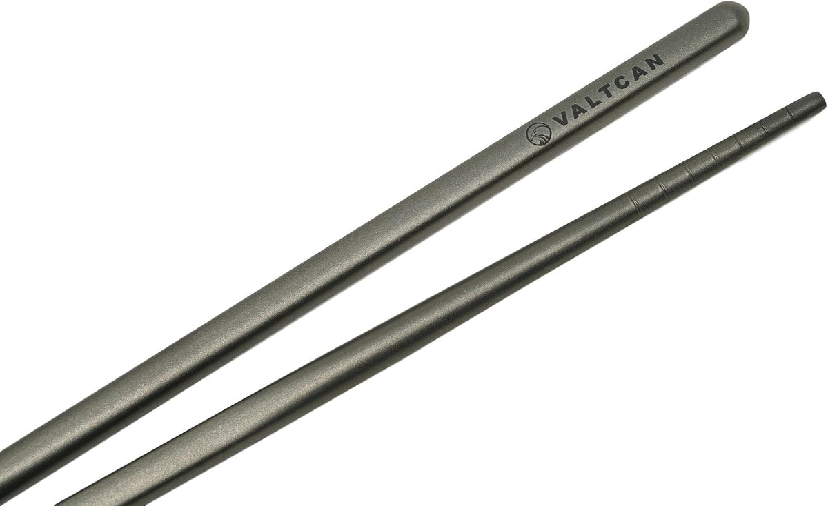 Valtcan Titanium Chopsticks 9 inch 27g Ultralight - Grooved Tips, Zero Metallic Taste, Squared Anti-Roll Ends, Reusable Sushi Noodle Ramen Chopstick, Dishwasher Safe, Carry Bag, Camping Lunch