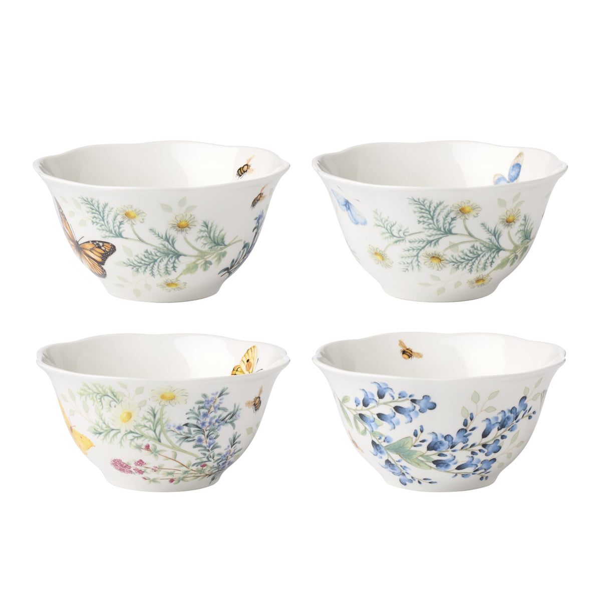 Lenox Butterfly Meadow Herbs Porcelain Rice Bowls, 18oz, Set of 4