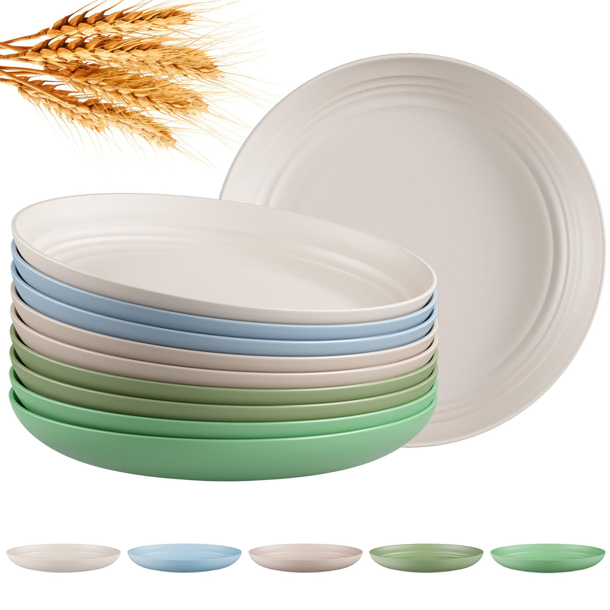 Quatish 10 PCS Reusable Plastic Plates, Dinner Plate, Plate Set, Blue
