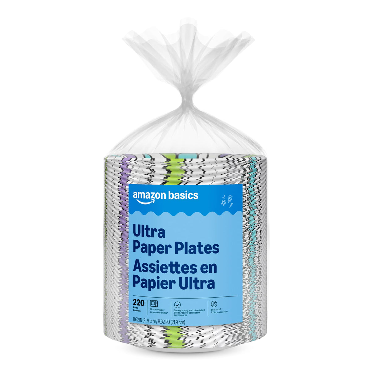 Amazon Basics Ultra Paper Plates, 8.62 Inch, Disposable, 120 Count, Packaging May Vary