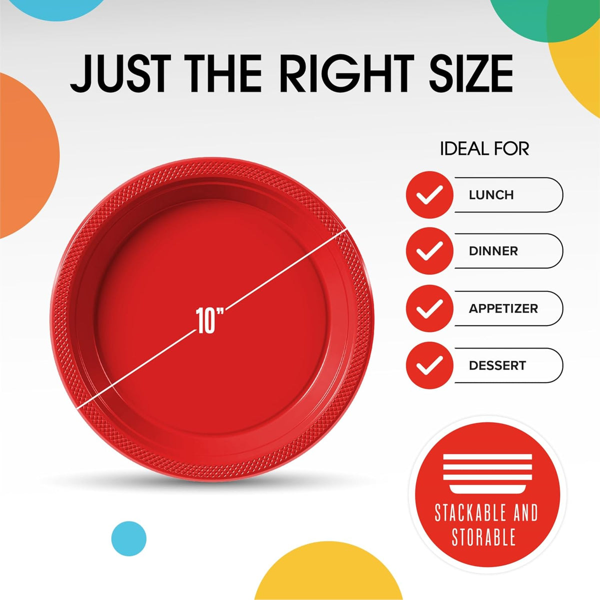 Exquisite Party Solids Sturdy Red Plastic Plates 10" Party Plates 50 Pcs