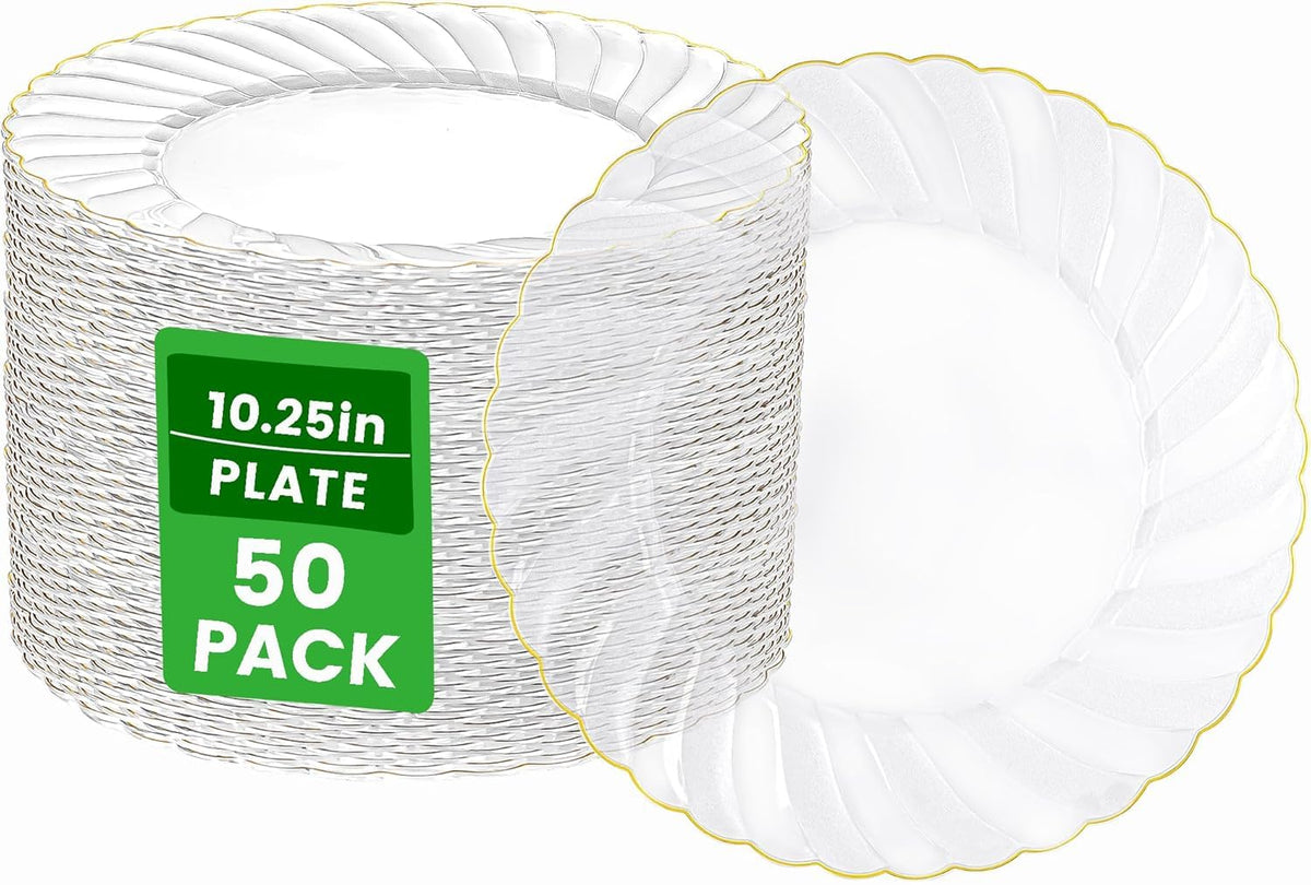 YOUBET 100Pack Ivory Scalloped Plastic Plates for Parties