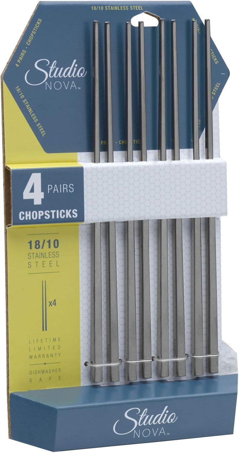 Studio Nova 18/10 Stainless Steel Chopsticks Set of 4 Pairs