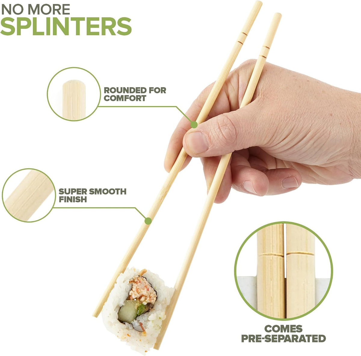 Stock Your Home Disposable Bamboo Chopsticks (200 Count), Bulk Separated Chopsticks for Sushi, Chinese, Japanese and Asian Food, Smooth Wooden Chop Sticks