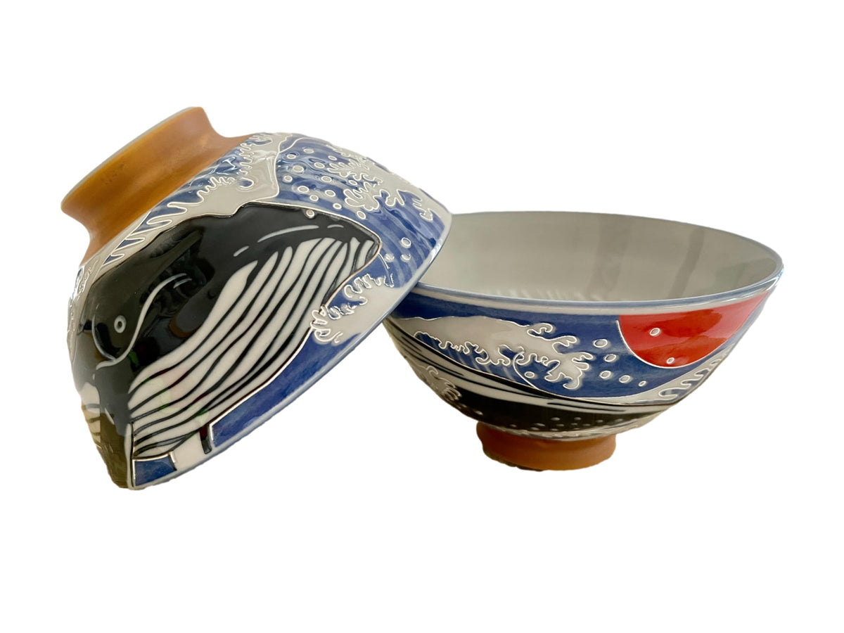 Japanese Mino Ware Ceramic Rice Bowl Set, 4.84 Inches Diameter x H2.56 Inches, 13.3 Fluid Ounces Set of 2 from Japan (Rabbits and Flowers Design)