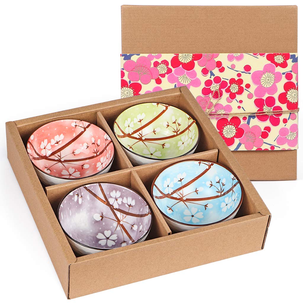 Ceramic Rice Bowls 10 oz, Japanese Style Bowl Gift Set, Assorted Dinnerware Serving Bowls for Cereal, Soup, Dessert, Snack, Fruit, Salsa, Pack of 6 (Blue and White)
