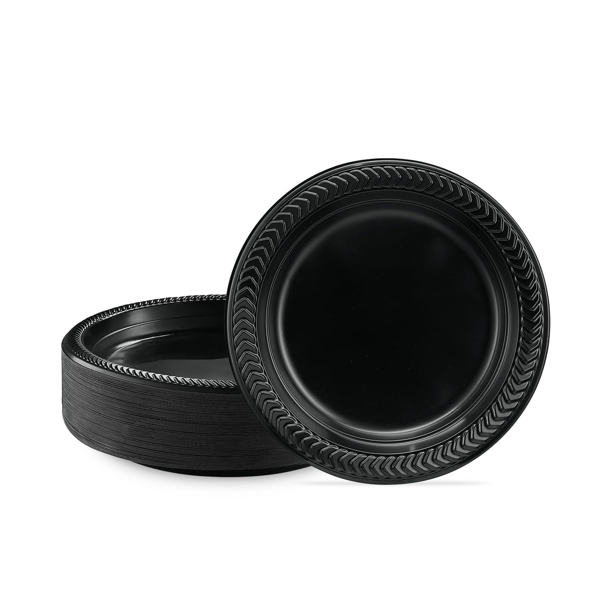 PLASTICPRO 100 PCS Black Plastic Plates Light Weight 9 Inch Plastic Dinner Plates Black Plates Disposable for Party and Wedding