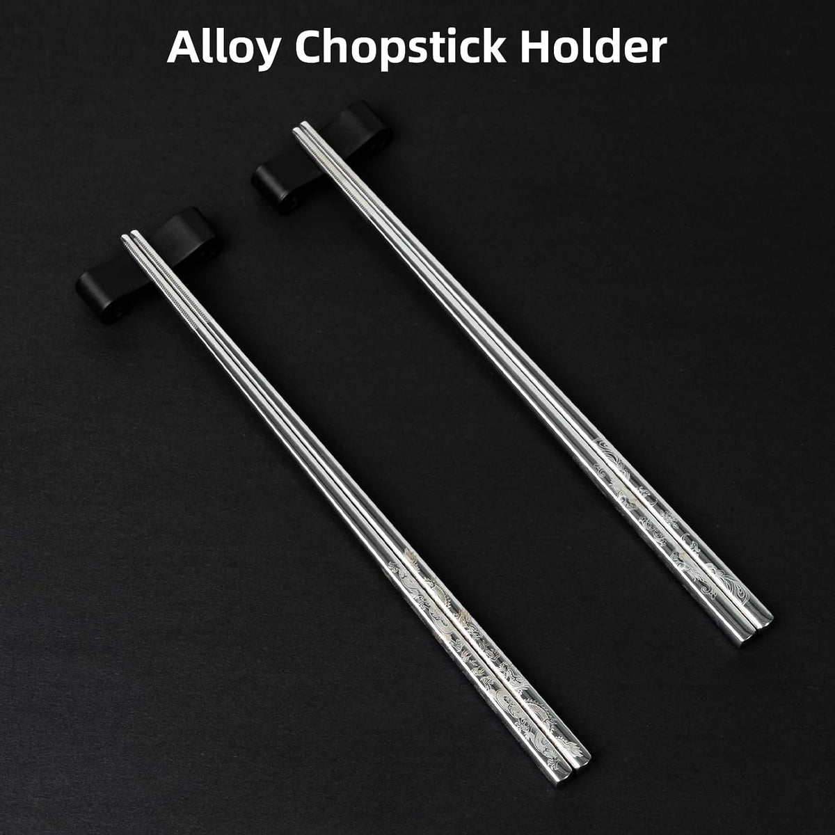 Dragon & Phoenix Black Stainless Steel Chopsticks, 2 Pairs