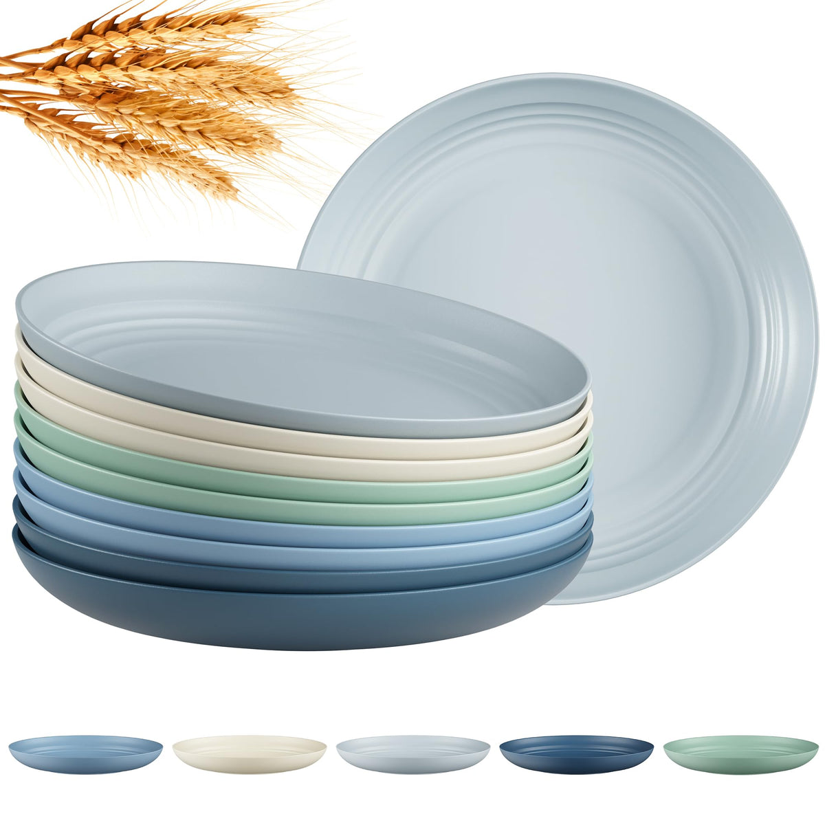 Quatish 10 PCS Reusable Plastic Plates, Dinner Plate, Plate Set, Blue
