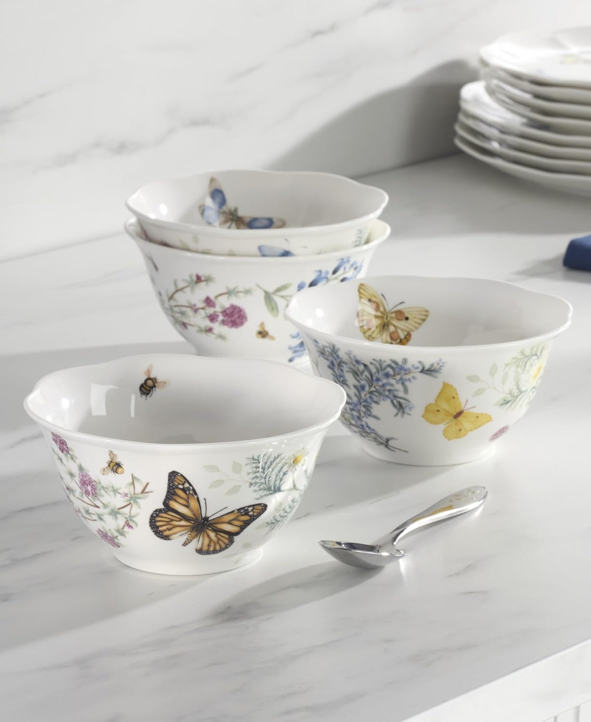 Lenox Butterfly Meadow Herbs Porcelain Rice Bowls, 18oz, Set of 4