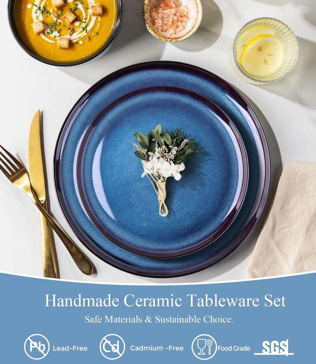 LERATIO Ceramic Dinner Plates Set of 6,10.5 Inch Reactive Glaze Plate Sets