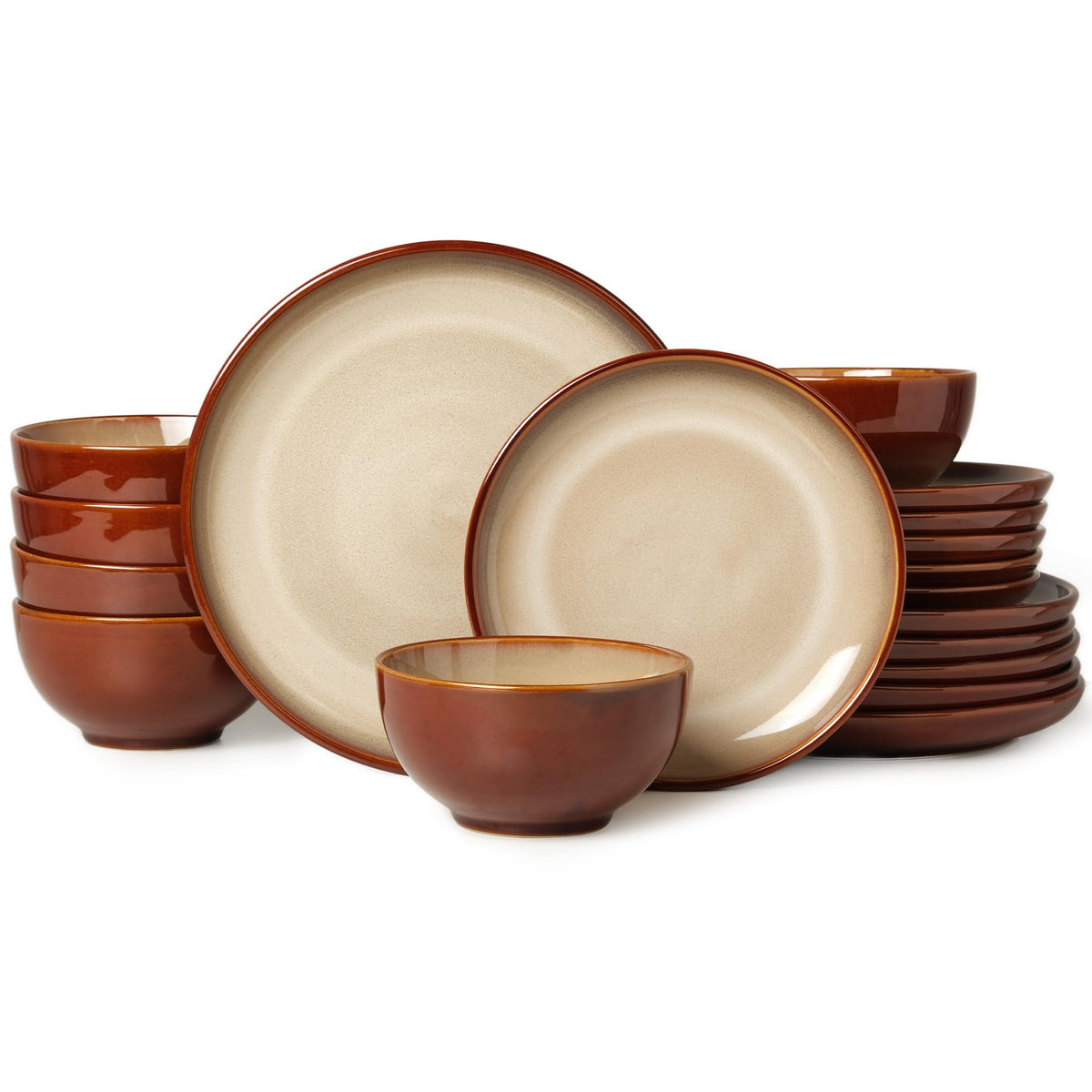 Pokini Stoneware Dinnerware Sets for 4, 12pcs Plates and Bowls Sets Dishes