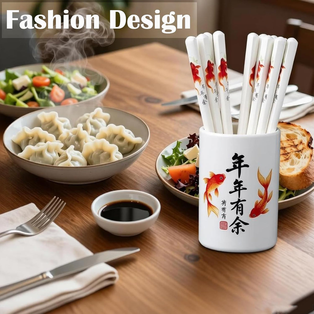 Ceramic Chopsticks Reusable,5 Pairs Porcelain Chop sticks,Red Fish,9.7''