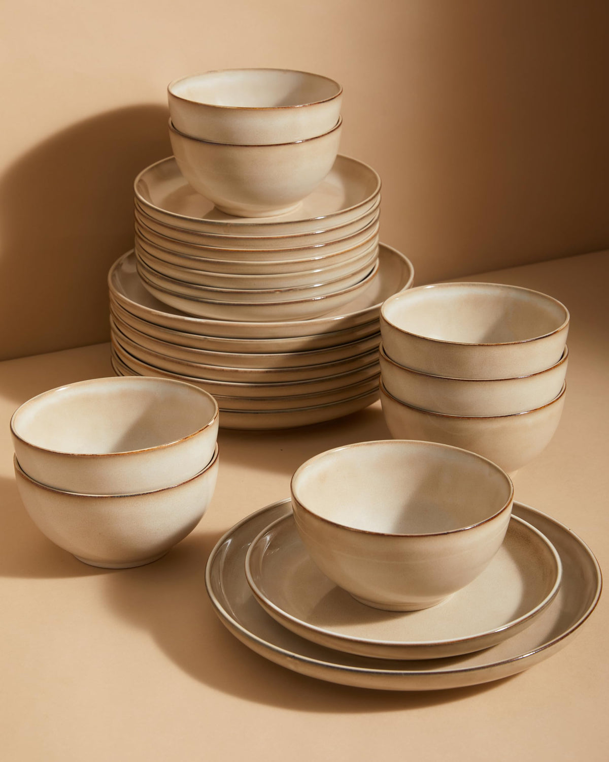 Pokini Stoneware Dinnerware Sets for 4, 12pcs Plates and Bowls Sets Dishes