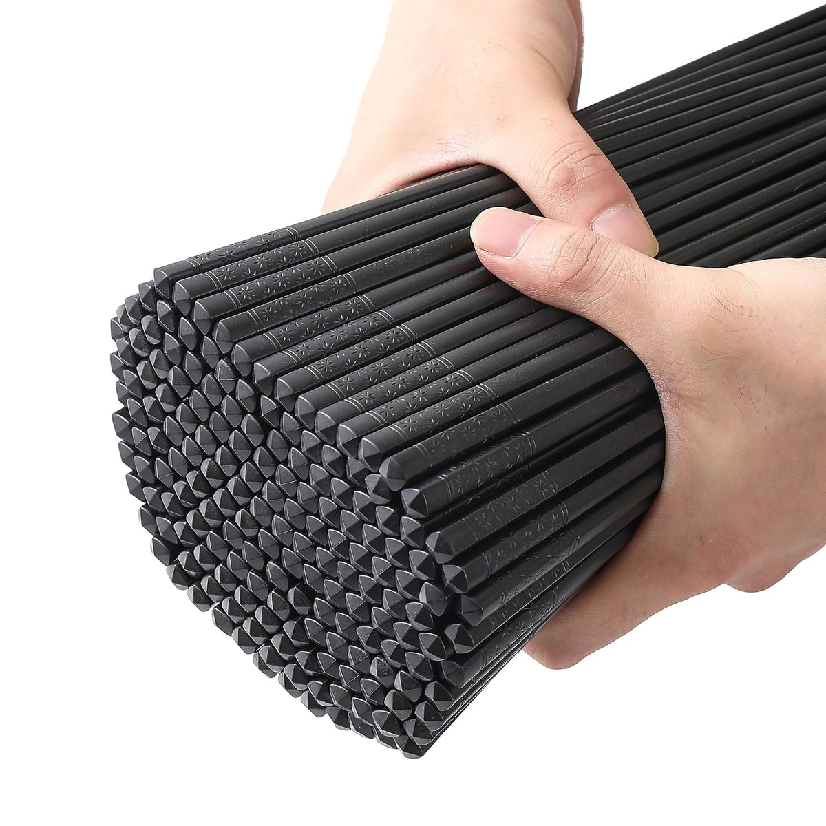 200 Pairs Hexagonal Fiberglass Sushi 24cm/9.4 Inch Dishwasher Safe Non-Slip Chopsticks,Japanese Style Black for Restaurant & Party.