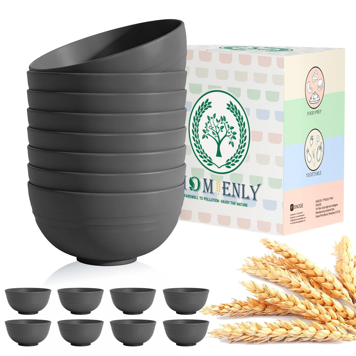 Homienly Wheat Straw Small Bowl Set of 8, Unbreakable Dessert Bowl - 10 OZ, Wheat Straw Mini Bowls for Kitchen, Kids, Microwave and Dishwasher Safe Bowls for Snack, Appetizer, Ice Cream (Black)