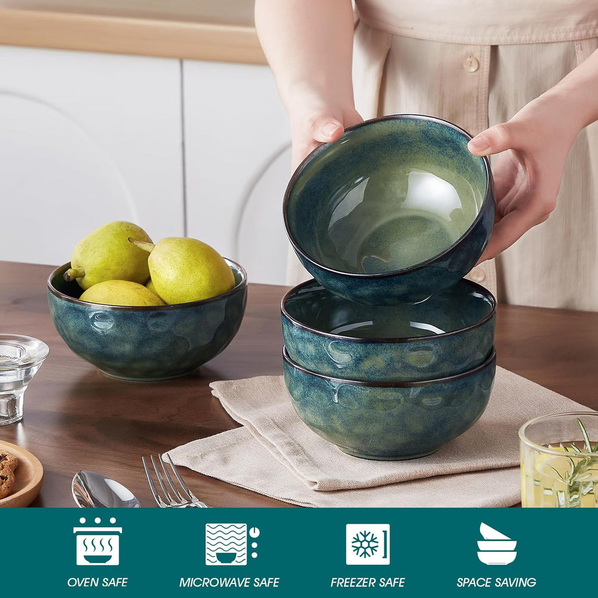 vancasso Starry 24oz Bowls for Soup, Ceramic Green bowls Set of 4