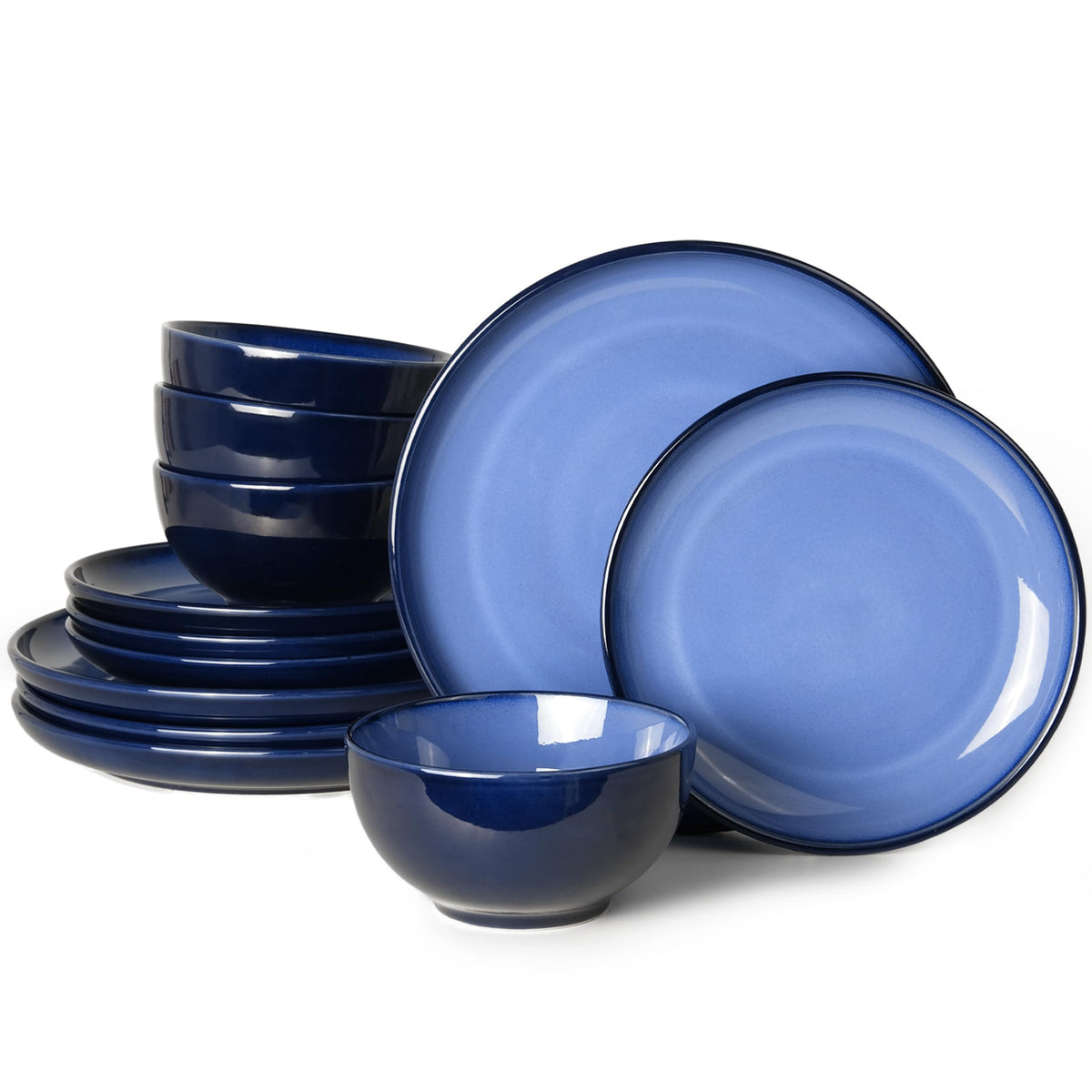 Pokini Stoneware Dinnerware Sets for 4, 12pcs Plates and Bowls Sets Dishes