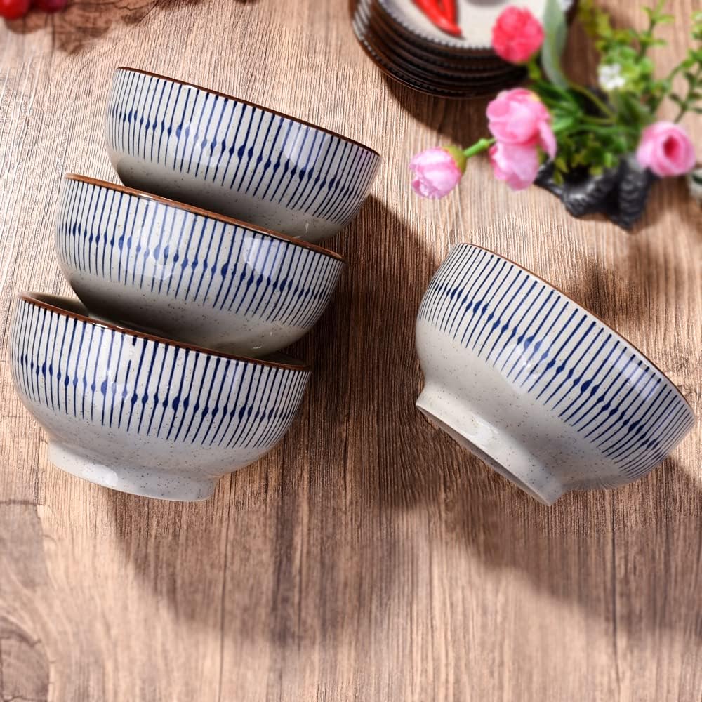 Ceramic Rice Bowl Set of 4, 4.4-Inch Porcelain Small Cereal Bowls