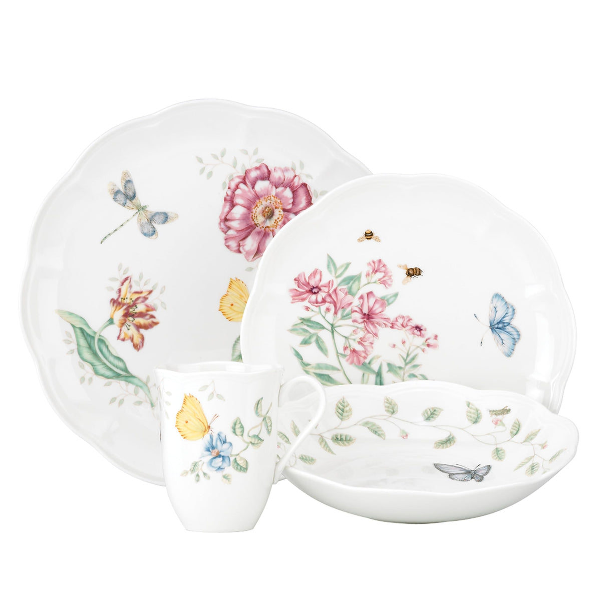 Lenox Butterfly Meadow Porcelain 16oz Rice Bowl Set for 4 (4-Piece)