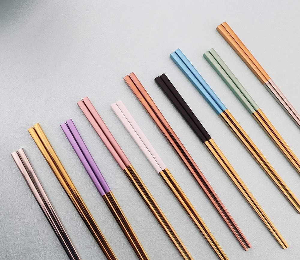 5 Pairs Fashionable and exquisite Korean stainless steel chopsticks 8 colors (Black+Gold)