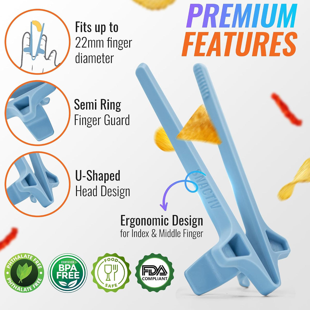 SNACTIV LITE Finger Chopsticks for Gamers 4PC Bundle - As Seen on Shark Tank! The Official Snacking Tool of the Future - Enjoy Snacks and Chips with Ease - Innovative Gaming Snacking Solution